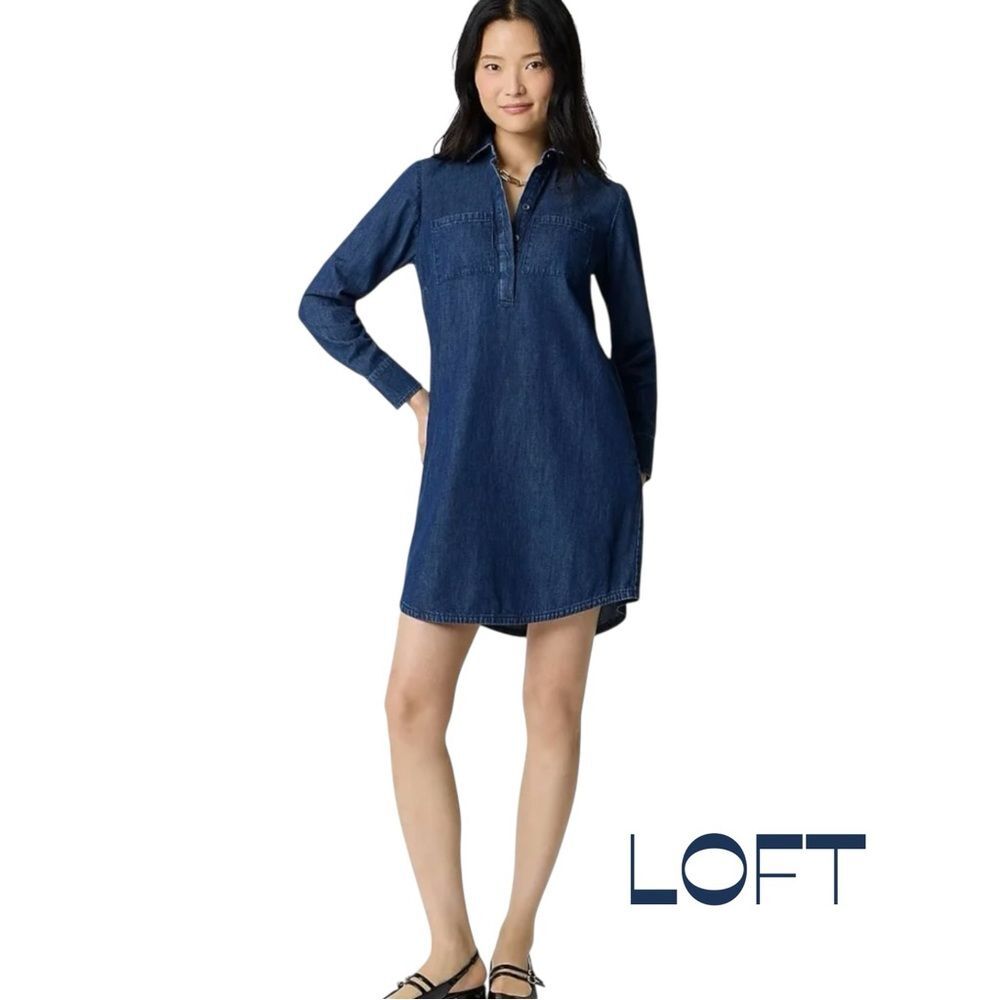 LOFT Blue Long Sleeve Denim Dress NWOT Size SP